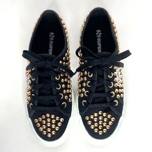 SUPERGA Womens Black & Gold Studded Sneakers McBling Size 6 NWOT!